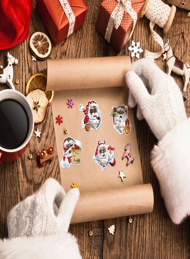Funrous 500 Pcs Christmas Santa Wrapping Paper Tags Bulk, Black Santa Claus Gift Labels Xmas Festive Self-Adhesive Stickers for Winter Holiday Birthday Present Wrapping Decoration Supplies - Image 5